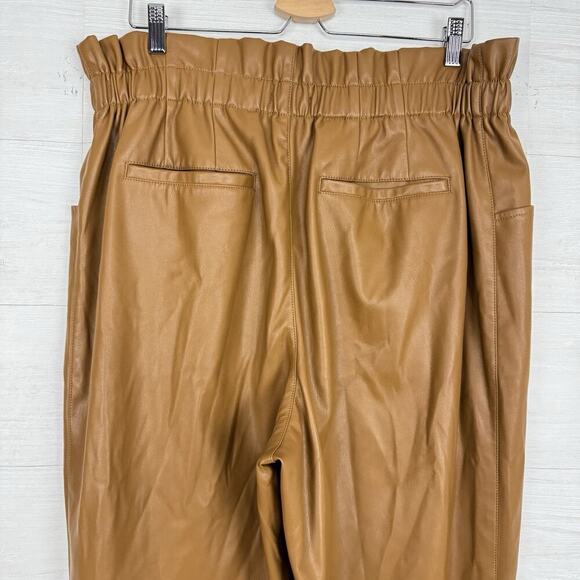 Madewell Vegan Faux Leather Pants Size 16 Brown High Rise Elastic Waist Pull On - Picture 7 of 15